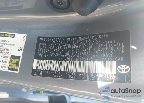 2025 Toyota Corolla Le из США, поврежденный, VIN 5YFB4MDE5SP275673